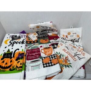 NWT Perfect Harvest Kitchen Towel Set of 6 Multicolor Fall Halloween Pumpkin